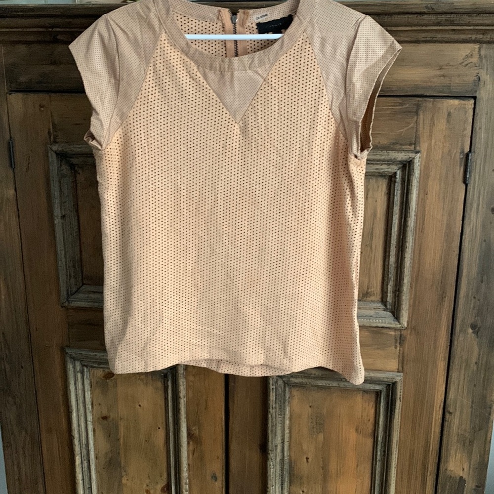 Suede and leather short sleeve top